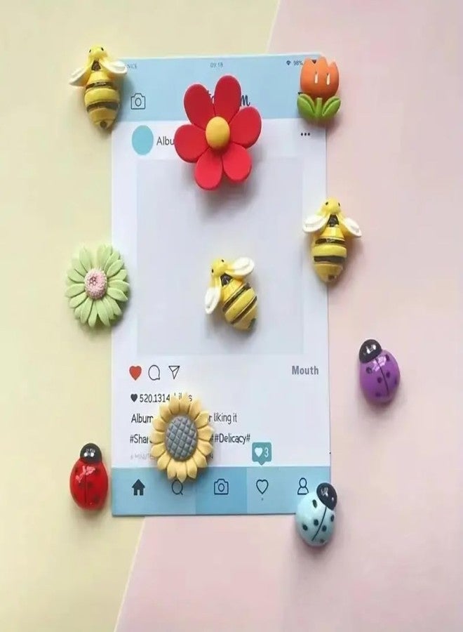 WARMINGO DE 10 Pc Resin Flower Bees Bugs Fridge Magnets for Home Decor & Gifting | Kitchen Decoration Stylish Refrigerator Accessories | Cute Fridge Magnets | Valentine Gift - Image 2